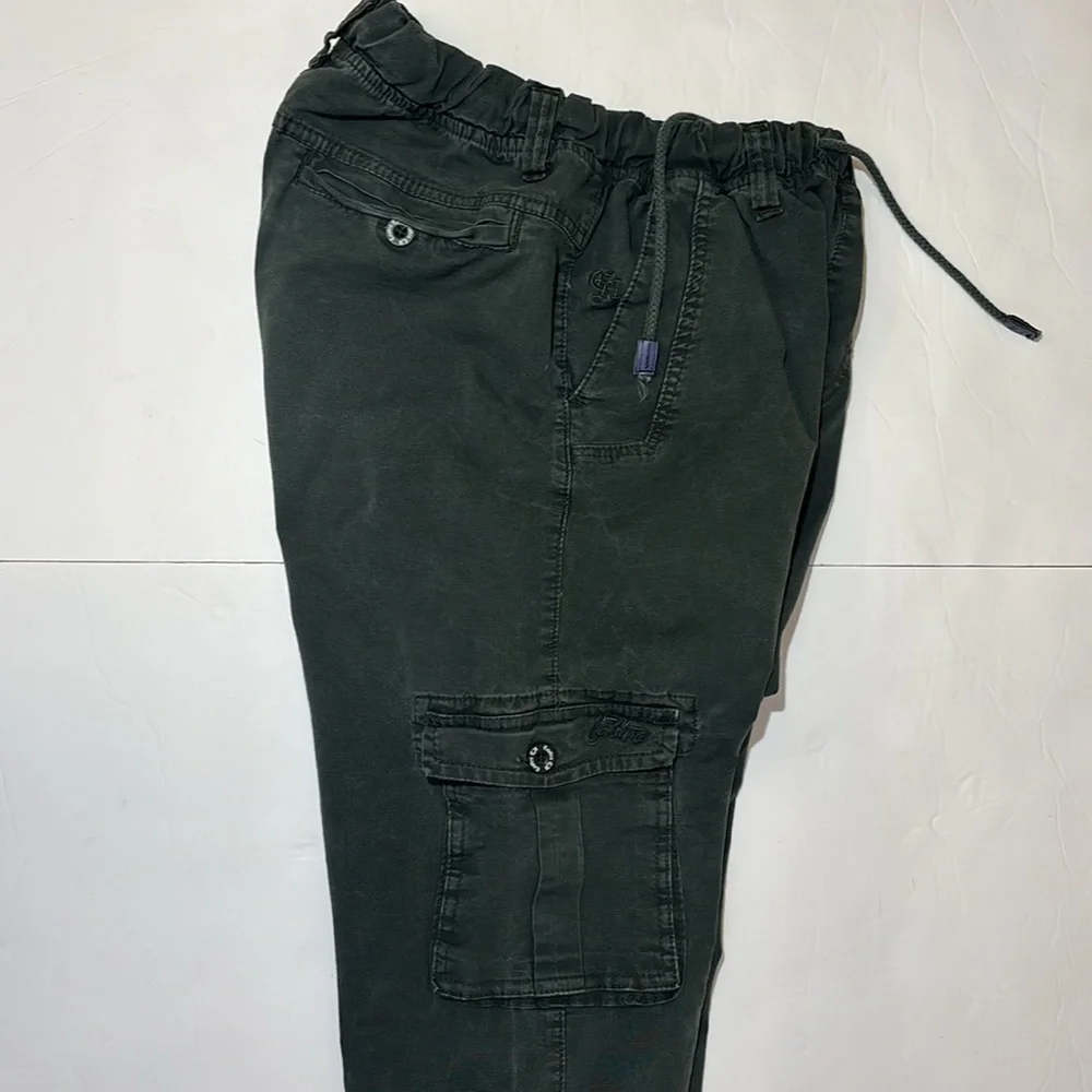 Castro army green Casual Cargo Pant unisex multi pocket utility drawstring waist